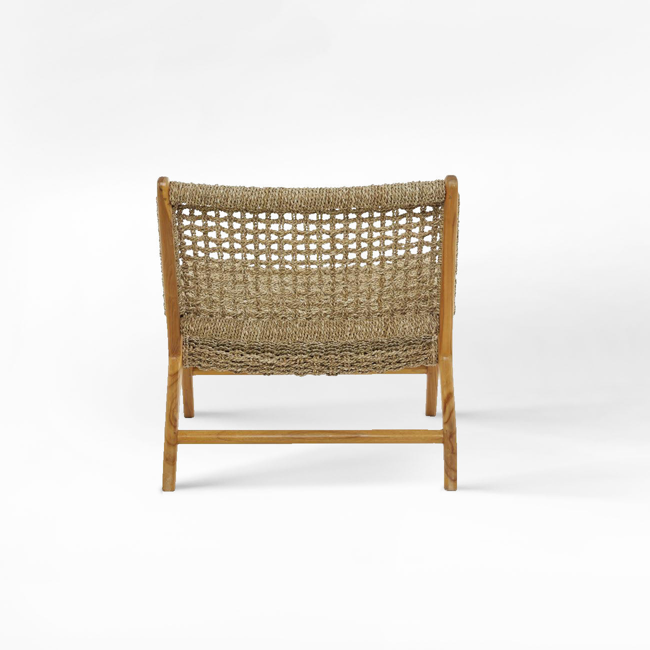 Light Brown Teak Wood Handmade Accent Chair With Woven Seagrass Seat