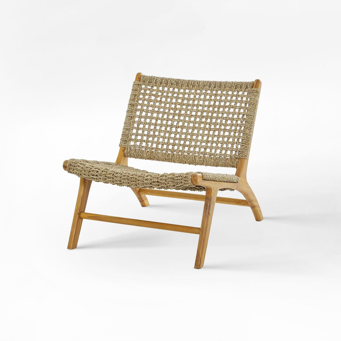 Light Brown Teak Wood Handmade Accent Chair With Woven Seagrass Seat