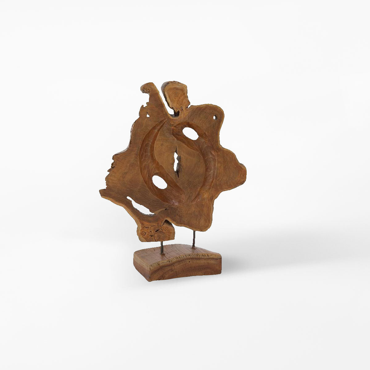 Brown Teak Wood Abstract Handmade Live Edge Sculpture