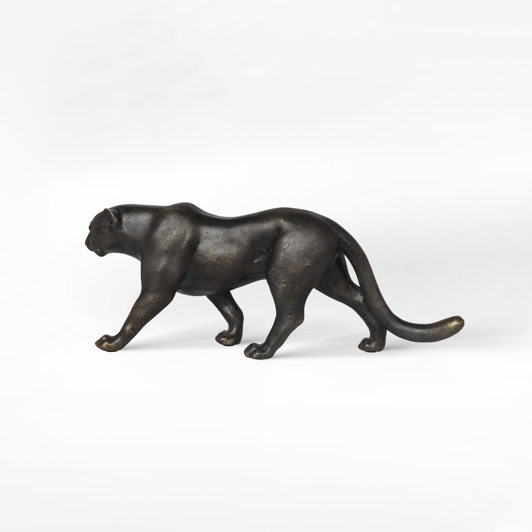 Black Polystone Leopard Sculpture With Gold Accents
