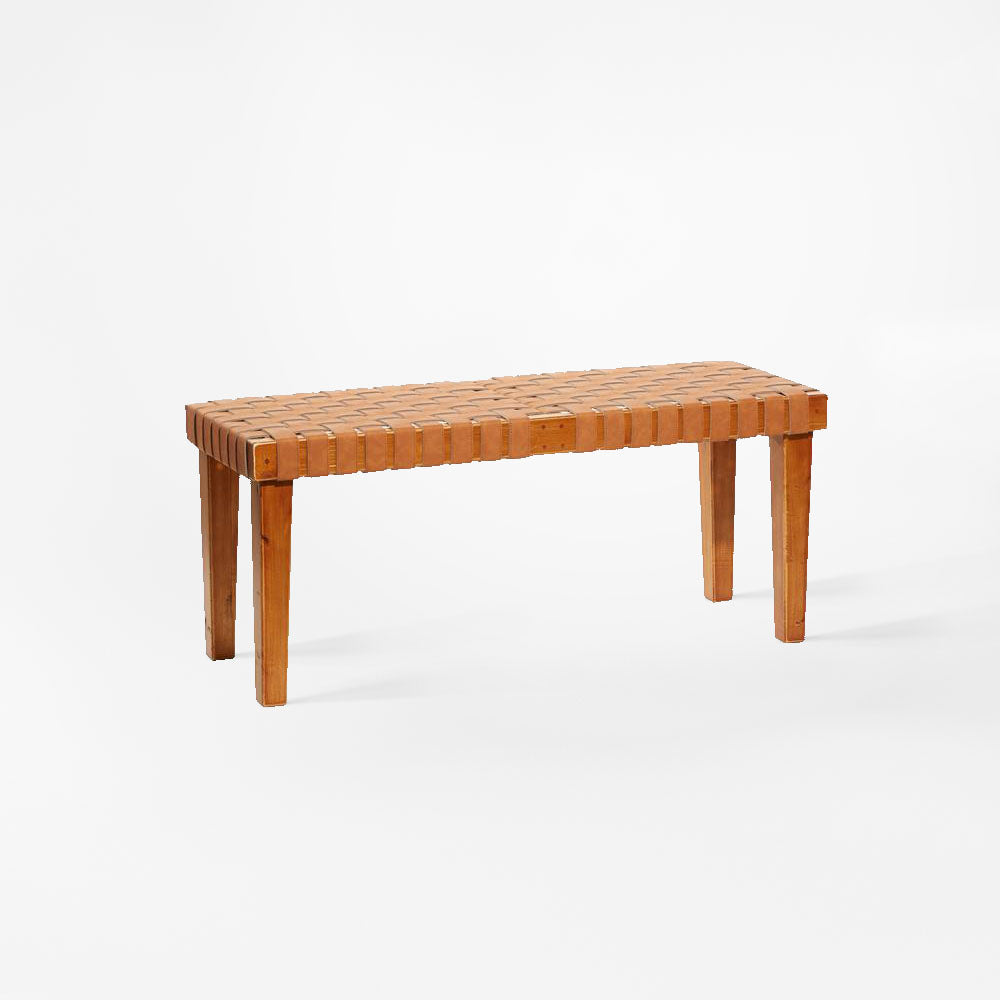 Brown Wood Woven Bench