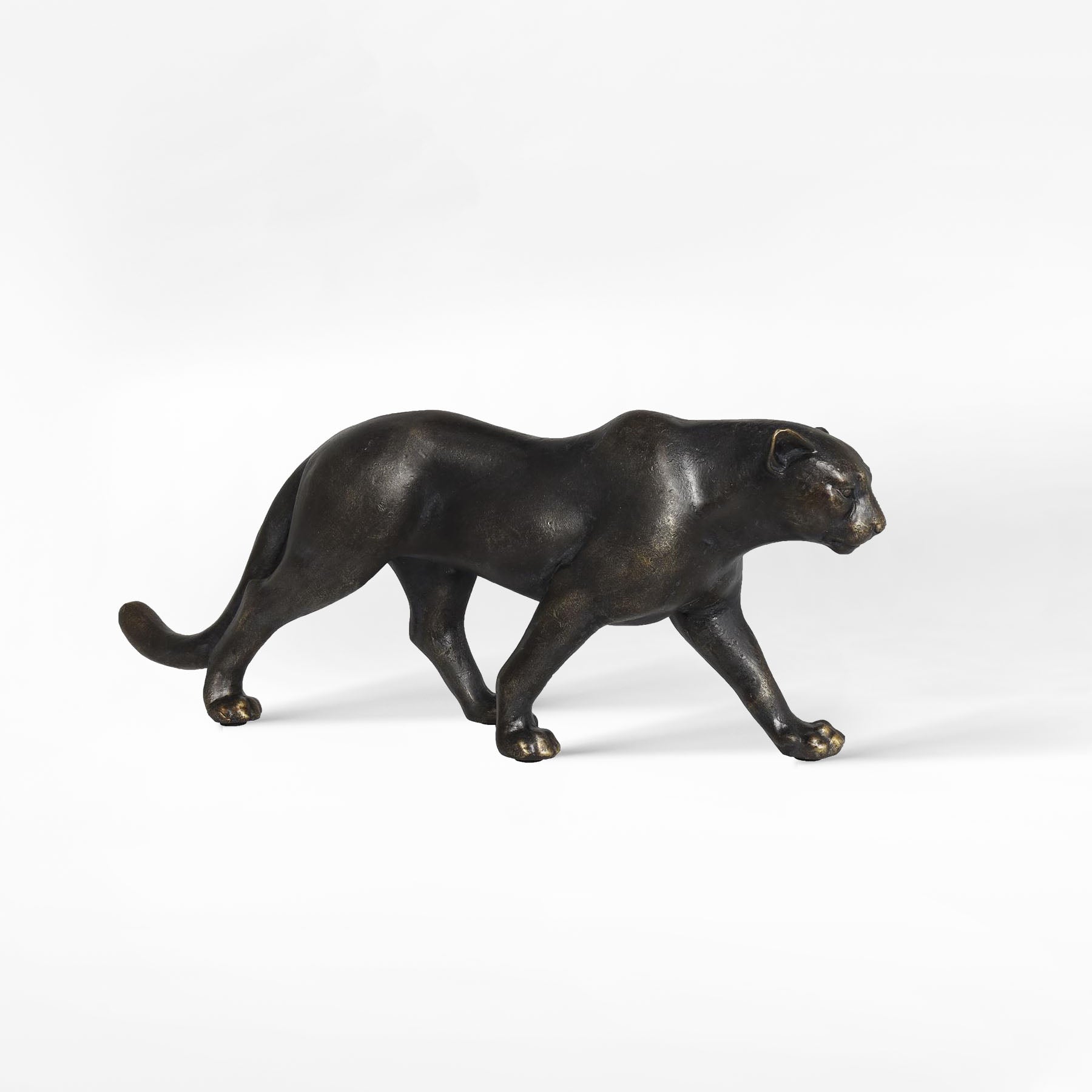 Black Polystone Leopard Sculpture With Gold Accents